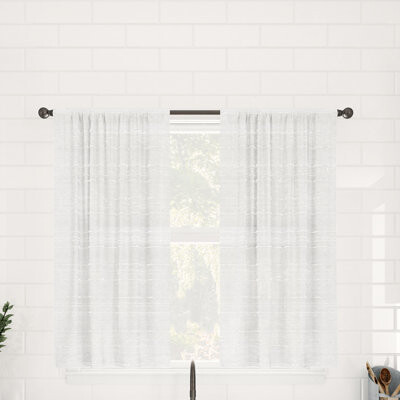 Clean Window Aya Textured Slub Stripe Linen Blend Sheer Rod Pocket Kitchen Curtain Tier Pair