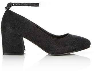 Black Shimmer Ankle Strap Court Shoe