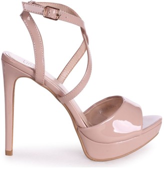 Linzi FREYA - Nude Patent Stiletto Open Back Platform With Crossover Front Straps