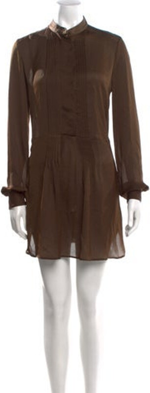 Givenchy Shirtdress Brown Pleated & Ruffle Accents Long Sleeve with Collar Button Closure at Front Designer