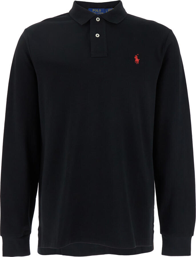 Polo Ralph Lauren custom Slim Fit Black Polo With Classic Collar And Pony Embroidered On The Front In Cotton Man