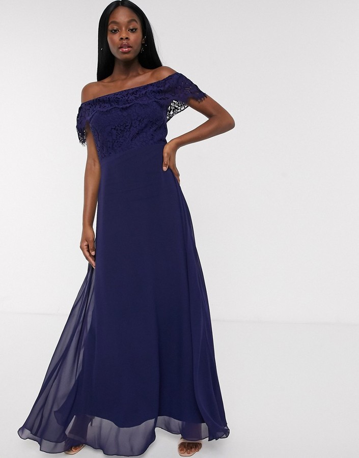 navy off the shoulder dress