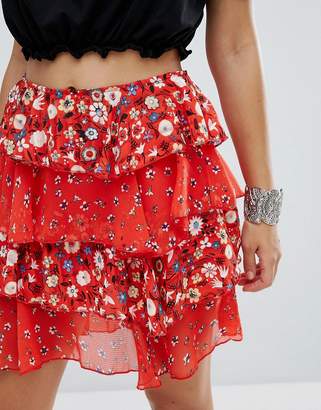 Glamorous Ruffle Mini Skirt In Mixed Floral