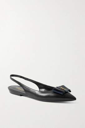 Saint Laurent Anais Bow-embellished Leather Slingback Point-toe Flats