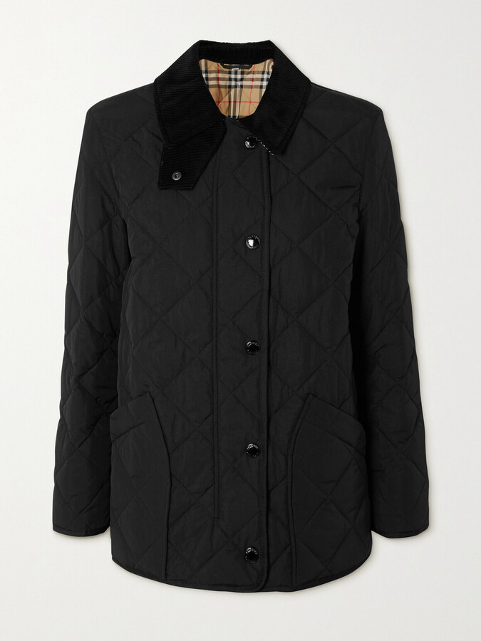 Burberry Corduroy-trimmed Quilted Shell Jacket - Black