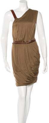 Maje Leather-Trimmed Asymmetrical Dress