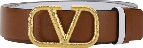 Valentino Garavani Vlogo Chain Shiny Calfskin Belt 25 Mm in Brown