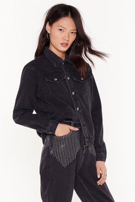 Nasty Gal Womens Zip to the Good Bit Oversized Denim Jacket - Black - 6