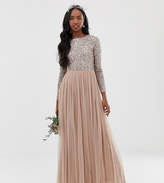 Thumbnail for your product : Maya Tall Long Sleeve Sequin Top Maxi Tulle Dress