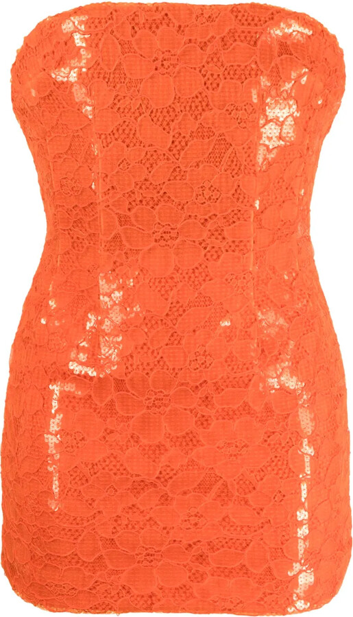 LaQuan Smith Floral-Lace Strapless Mini Dress