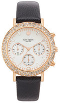 Thumbnail for your product : Kate Spade Pave Metro Grand Leather Strap Chronograph Watch