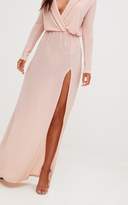 Thumbnail for your product : PrettyLittleThing Nude Lurex Plunge Long Sleeved Maxi Dress
