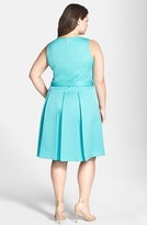 Thumbnail for your product : Tahari Belted Jacquard Pleat Fit & Flare Dress (Plus Size)