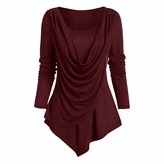 Thumbnail for your product : Lialbert Women's Winter Casual Solid Color Long Sleeve O Neck Pullover Show Thin and Loose Street Tops Red
