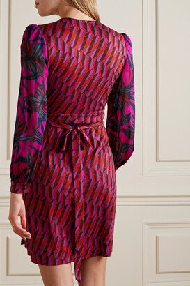 Diane von Furstenberg Gala Belted Printed Silk Mini Wrap Dress - Purple