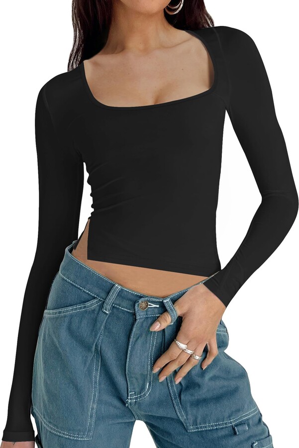 Women's Long Sleeve Crop Tops Cute Sexy Going Out Y2k Shirts