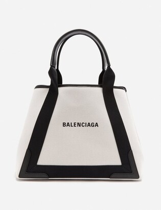 Black Cabas S logo-print leather-trim canvas tote bag