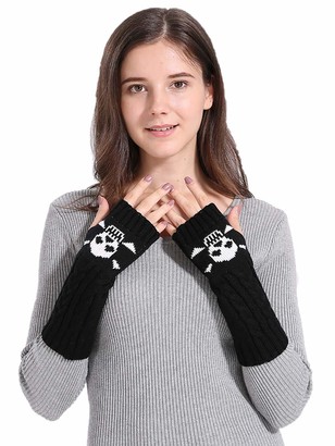 Ushiny Womens Winter Gloves Knit Wrist Warmer Fingerless Mittens Thumb Hole Gloves for Winter (Khaki)