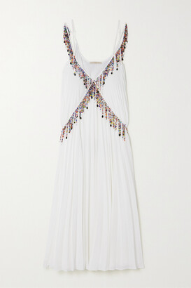 Christopher Kane Bead-embellished Pleated Georgette Midi Dress - Off-white