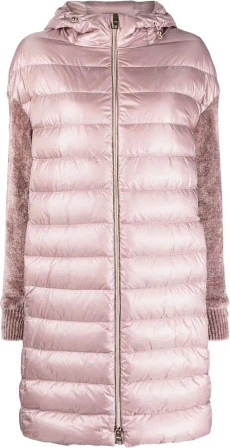 Herno Contrast-Sleeve Padded Hooded Coat