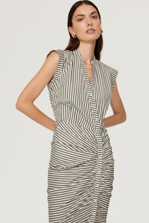 Veronica Beard Ruched Shirt Dress Green-print