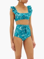 Thumbnail for your product : Adriana Degreas Bloom Floral-print Ruffled Bikini - Blue Print
