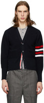Thumbnail for your product : Thom Browne Navy Wool Diagonal Stitch 4-Bar V-Neck Cardigan