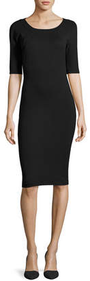 Armani Collezioni Milano-Jersey Elbow-Sleeve Dress, Black