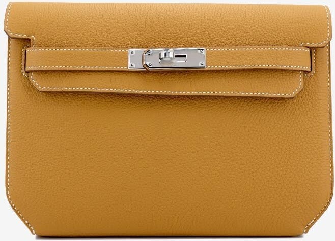 Hermes Kelly Depeches 25 Pouch in Natural Sable Togo with Palladium Hardware