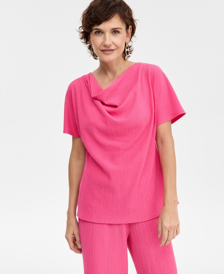 JM Collection Women's Short-Sleeve Textured Cowlneck Top, Macy's Exclusive