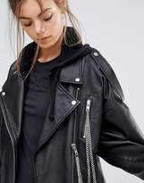 Thumbnail for your product : ASOS Premium Leather Oversized Biker Jacket With Chain Detail