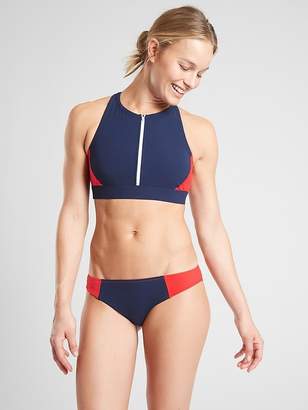 Athleta Colorblock Zip Front Bikini Top
