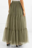 Thumbnail for your product : Brunello Cucinelli Tiered Bead-embellished Tulle Skirt - Green