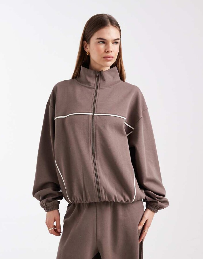 ASOS DESIGN zip up hooded jacket in chocolate - part of a set