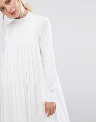 ASOS Long Sleeve Cotton Pleated Dress