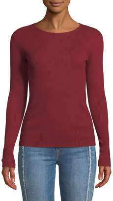 Carmen Marc Valvo Carmen By Crewneck Ribbed Sweater with Stud-Trim Sleeves