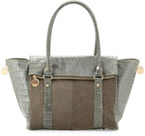 Thumbnail for your product : Neiman Marcus Faux-Suede & Croc-Embossed Wing Tote, Hunter