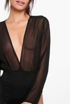 Thumbnail for your product : boohoo Emma Wrapover Long Sleeve Woven Bodysuit
