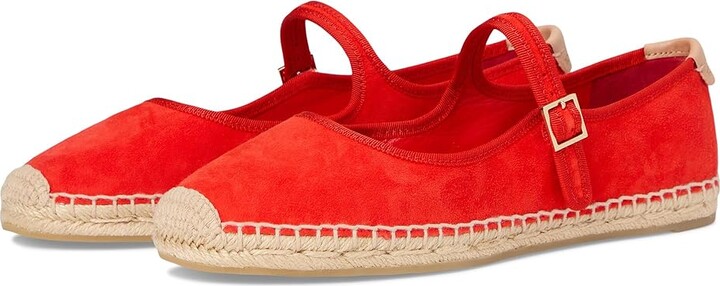 Tory Burch Mary Jane Espadrille Women's Flat Shoes Blazing Red/Blazing Red/Natural : 6 M, Leather