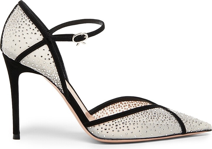 Gianvito Rossi Women's 95MM Embellished Organza & Suede Stiletto Pumps - Offwhite Black - Size 6