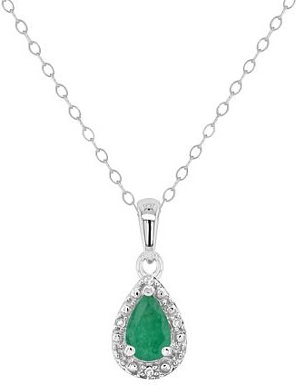Steven Vardi Inc. Sterling Silver Pear-Cut Gemstone & Diamond Accent Pendant with Chain - Green