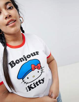 ASOS Hello Kitty X Curve Ringer T-Shirt With Bonjour Print