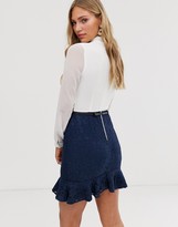 Thumbnail for your product : Paper Dolls 2-in-1 dress with lace skirt and flippy hem in white and navy
