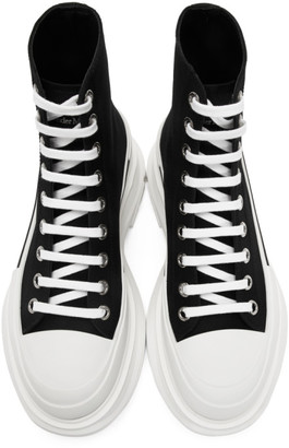 Alexander McQueen Black and White Canvas Lace-Up Boots