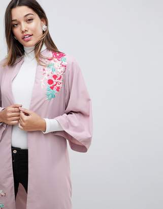 Dragon Optical Asos Design ASOS Premium Kimono Duster Jacket with Embroidery