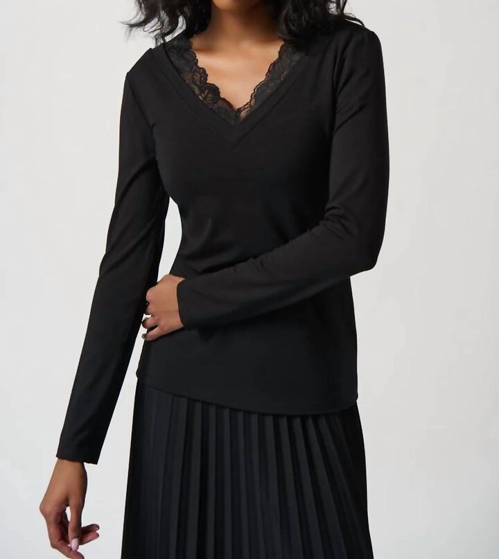 Joseph Ribkoff Jersey And Lace Fitted Top In Black