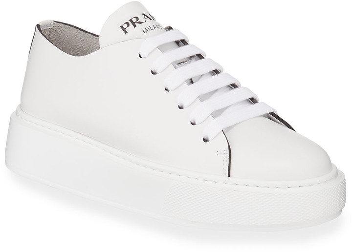 Prada Leather Platform Sneakers - ShopStyle