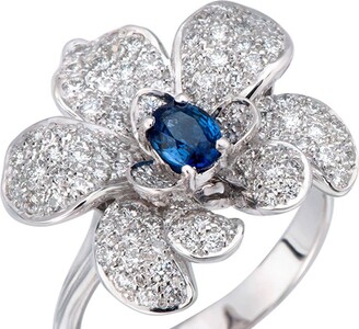 Carrera Y Carrera 18kt White Gold Flower Diamond And Blue Sapphire Ring