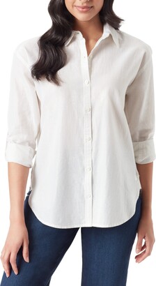 Cotton Button Front Shirt - Lumiere Plaid Metallic