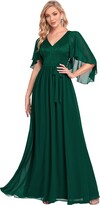 Thumbnail for your product : Ever-Pretty Plus Ever-Pretty Women's V Neck A Line Ruffle Sleeves Chiffon Empire Waist Plus Size Maxi Evening Dresses Burgundy 22UK